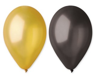 GM90 GLOBOS METAL 10" - DORADO Y NEGRO / 50 UDS. GODAN