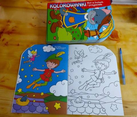 Dibujos para colorear para un niño en edad preescolar. El gato con botas y amigos.