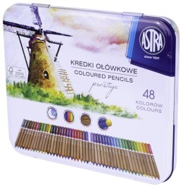 Lápices acuarelables Prestige Astra de madera de cedro en caja metálica de 48 colores
