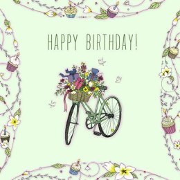Tarjeta Swarovski square CL1924 Cumpleaños bicicleta con flores