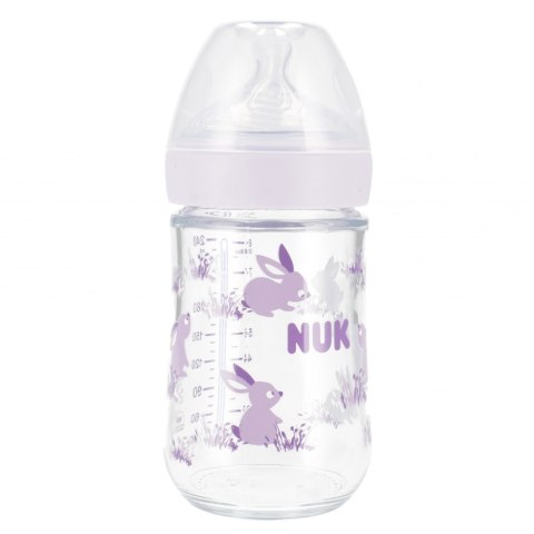 NUK MP BUTELKA SZKLANA ZE SMOCZKIEM M 240 ML NATURE SENSE LILA 10745117 NUK