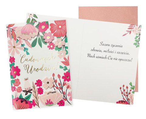 KARNET DK-1012 URODZINY DAMSKIE, KWIATY PASSION CARDS - KARTKI