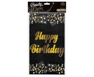 OBRUS HAPPY BIRTHDAY, CZARNY, B&C, 137X183 CM FOLIOWY GODAN