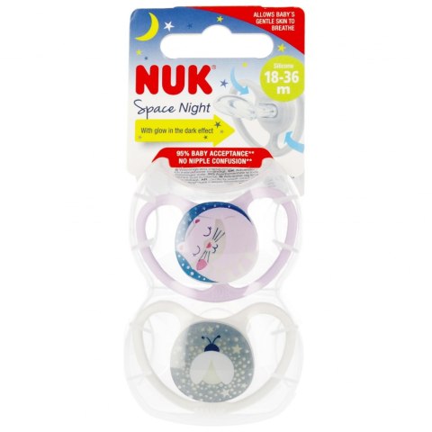 NUK SMOCZEK USPOKAJAJĄCY SILIKONOWY 18-36M SPACE NIGHT LILA/BIAŁY OP.2 SZT.10739658 NUK