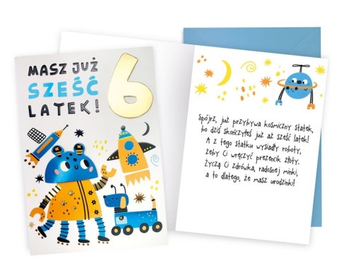 KARNET DKP-041 URODZINY 6 CYFERKI, ROBOTY PASSION CARDS - KARTKI