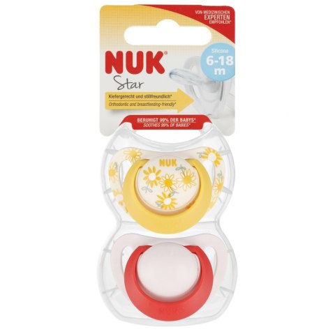 NUK SMOCZEK USPOKAJAJĄCY SILIKONOWY 6-18M STAR RÓŻ/ŻÓŁTY OP.2 SZT. 10176287 NUK