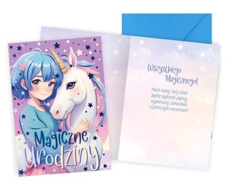 KARNET PR-562 URODZINY ANIME, DZIEWCZĘCE, JEDNOROŻEC PASSION CARDS - KARTKI