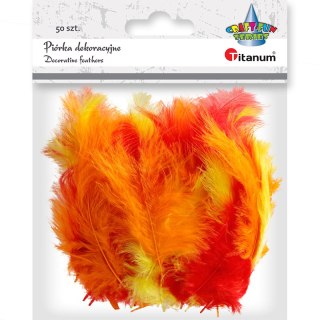 PLUMAS DECORATIVAS ROJAS, NARANJAS, AMARILLAS 50 UDS. SERIE TITANUM CRAFT-FUN