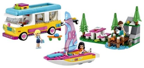 LEGO® Friends - Minibús y velero para acampar en el bosque