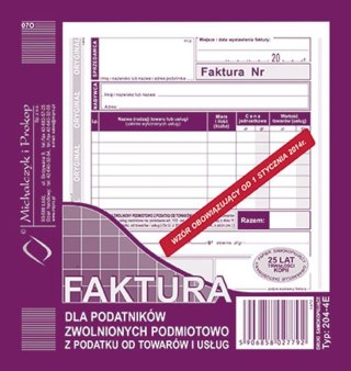 IMPRESIÓN DE FACTURAS PARA IMPUESTOS EXENTOS DE IMPUESTOS MICHALCZYK&PROKOP 204-4E MICHALCZYK Y PROKOP