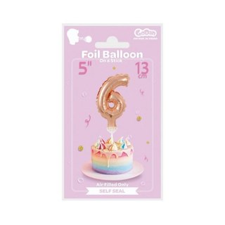 GLOBO FOIL 13 CM EN PALO NUMERO 6 ORO GODAN BC-5RZ6 GODAN