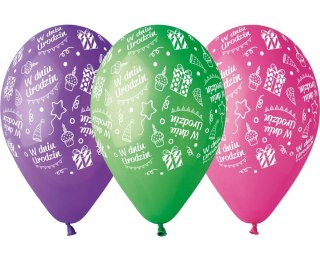 GLOBOS PREMIUM "EL CUMPLEAÑOS", COLORIDOS, 12" / 5 PCS GODAN