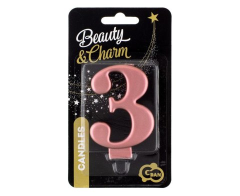 VELON NUMERO 3, ORO ROSA METALIZADO, 8.0 CM PF-SCRZ3 GODAN