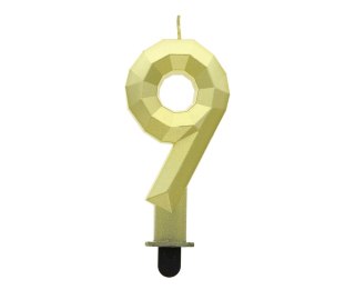 VELA NUMERO 9 - DIAMANTE, ORO METALIZADO, 7,6 CM GODAN