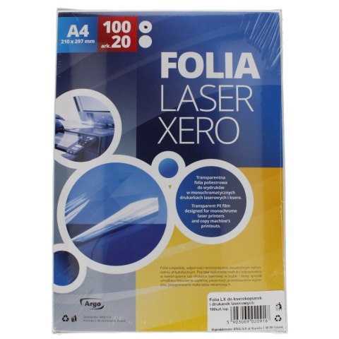 LÁMINA TRANSPARENTE PARA IMPRESORA LÁSER/COPIA A4 PAQUETE DE 100 UDS. ARGO 413038 ARGO